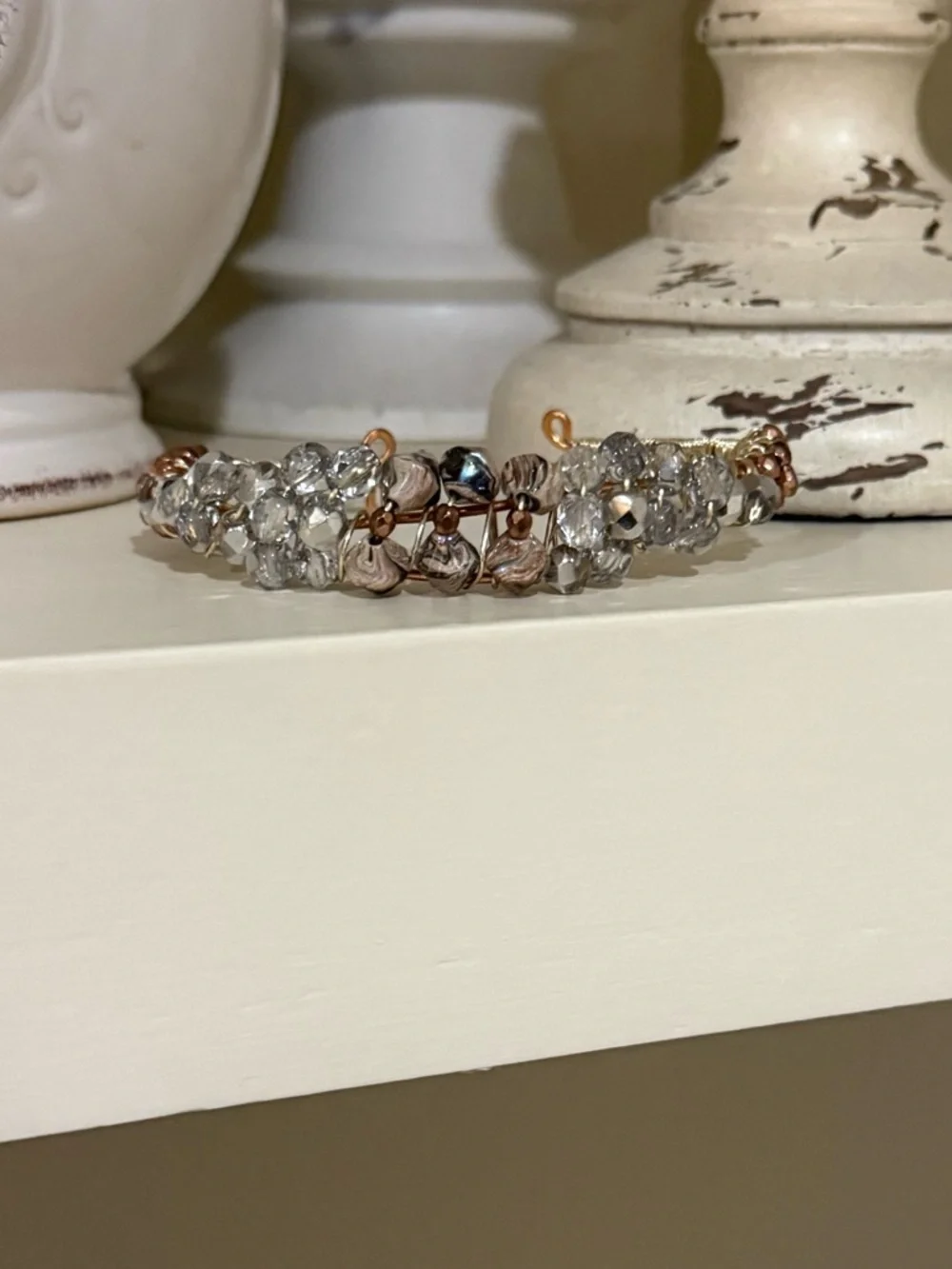 Gold and Copper Colored Wired Crystal Beaded Bracelet